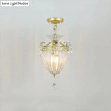 Geometric Brass Semi Flush Crystal Ceiling Mount - Traditional 1-Light Fixture For Hallways