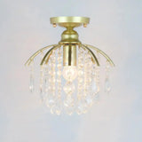 Geometric Brass Semi Flush Crystal Ceiling Mount - Traditional 1-Light Fixture For Hallways / A