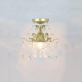 Geometric Brass Semi Flush Crystal Ceiling Mount - Traditional 1-Light Fixture For Hallways / B