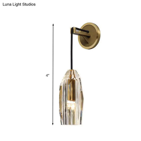 Geometric Brass Wall Lamp With Clear K9 Crystal - Modern 1-Head Led Fixture For Living Room