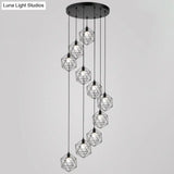 Geometric Cage Staircase Multi Ceiling Light - Metallic Suspension Fixture