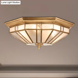 Geometric Ceiling Mount Brass Flush Light Fixture For Bedroom - Beveled Glass 4/6 Bulbs