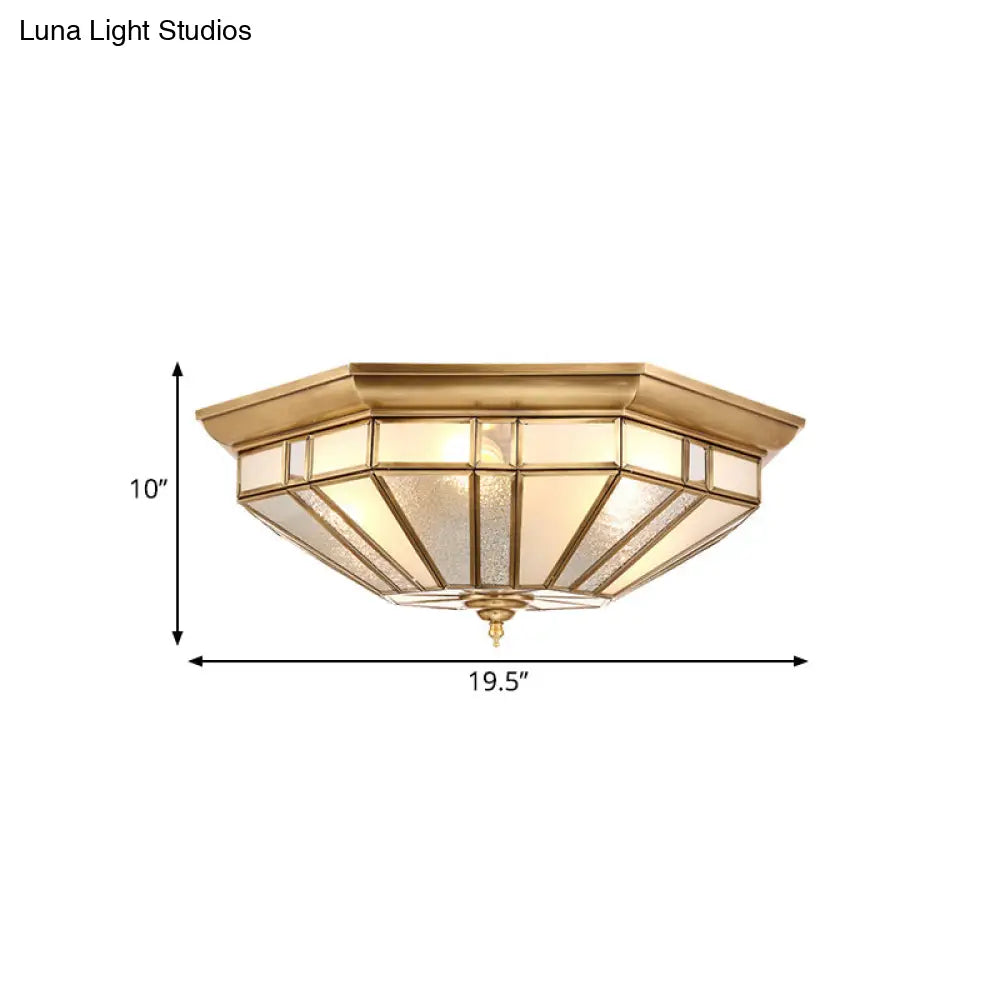Geometric Ceiling Mount Brass Flush Light Fixture For Bedroom - Beveled Glass 4/6 Bulbs