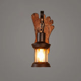 Geometric Country Style Wooden Wall Sconce - Brown Light Fixture For Corridor / Foot