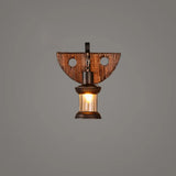 Geometric Country Style Wooden Wall Sconce - Brown Light Fixture For Corridor / Semicircle