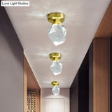 Geometric Crystal Block Led Flush Ceiling Light In Brass - Minimalist Mount Spotlight
