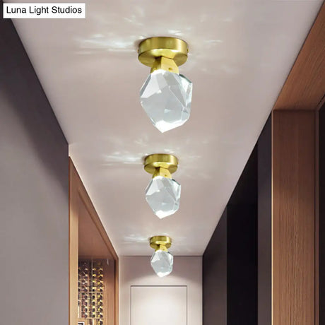 Geometric Crystal Block Led Flush Ceiling Light In Brass - Minimalist Mount Spotlight