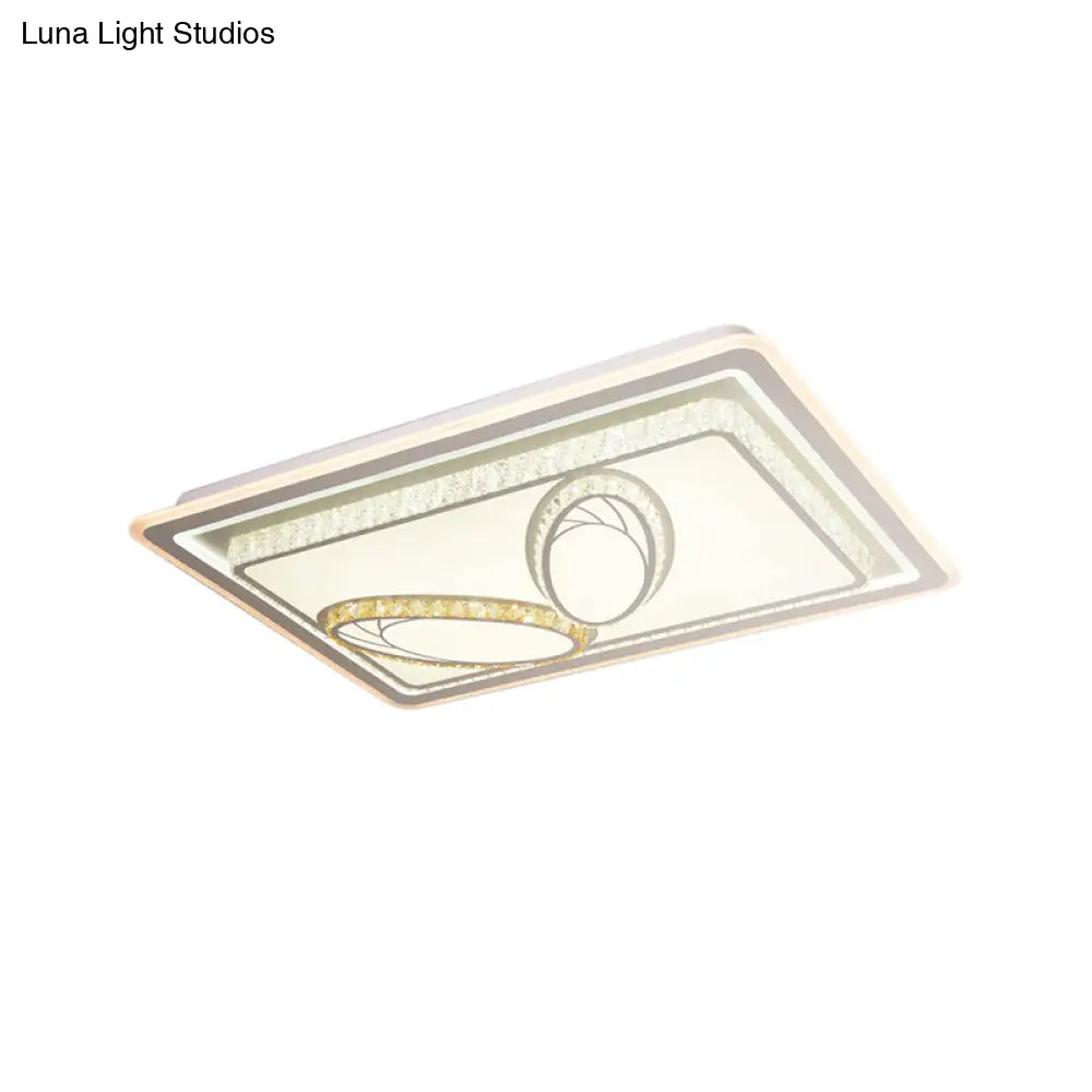 Geometric Crystal Led Ceiling Light For Living Room: Minimal Rectangle Flush Mount With Leaf