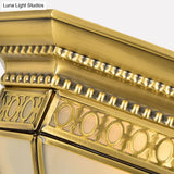 Geometric Flush Light Fixture With Frosted Glass In Brass - Ideal For Balcony Or Ceiling Mounting