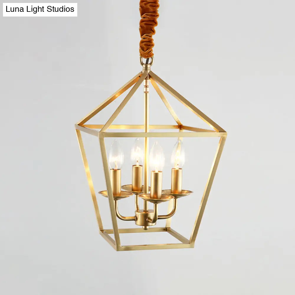 Geometric Gold Dining Room Pendant Light: 4-Bulb Ceiling Lamp Traditional Chandelier With Metal