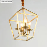 Geometric Gold Dining Room Pendant Light: 4-Bulb Ceiling Lamp Traditional Chandelier With Metal