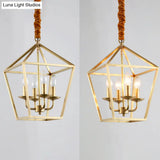 Geometric Gold Dining Room Pendant Light: 4-Bulb Ceiling Lamp Traditional Chandelier With Metal