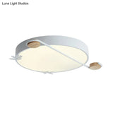 Geometric Led Ceiling Light In Nordic Style With Sprig Decor - Grey/White/Black - Wood For Living