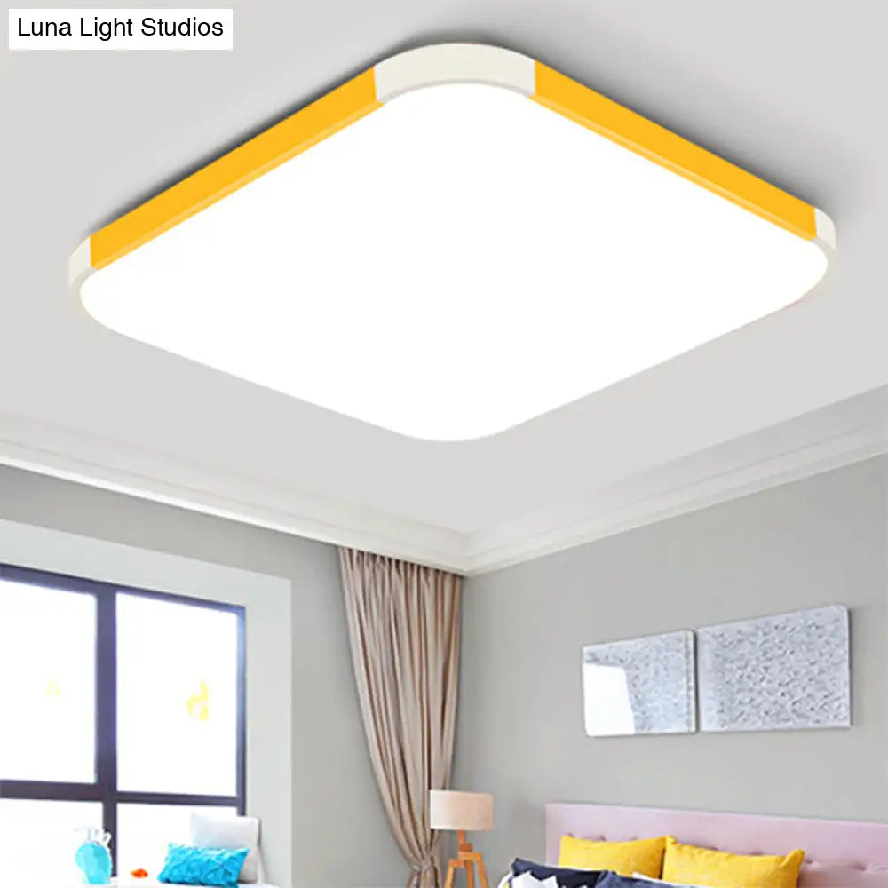Geometric Led Flush Mount Lamp In Macaron Colors - 12/15/17 Wide Yellow / 12 Warm