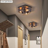 Geometric Metal Flush Ceiling Light With 3 Industrial Black Mounts