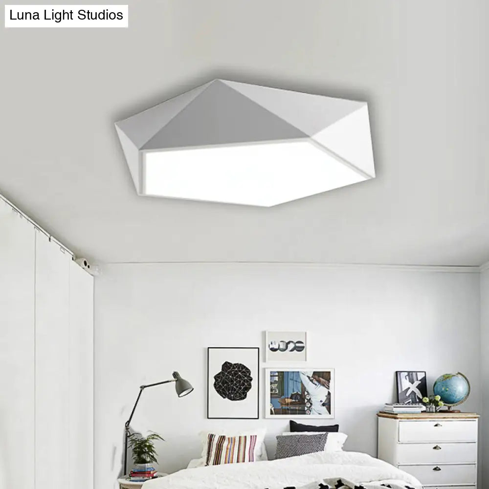 Geometric Metal Flush Mount Lighting With Led - White/Black 16.5’/20.5’/24.5’ Wide