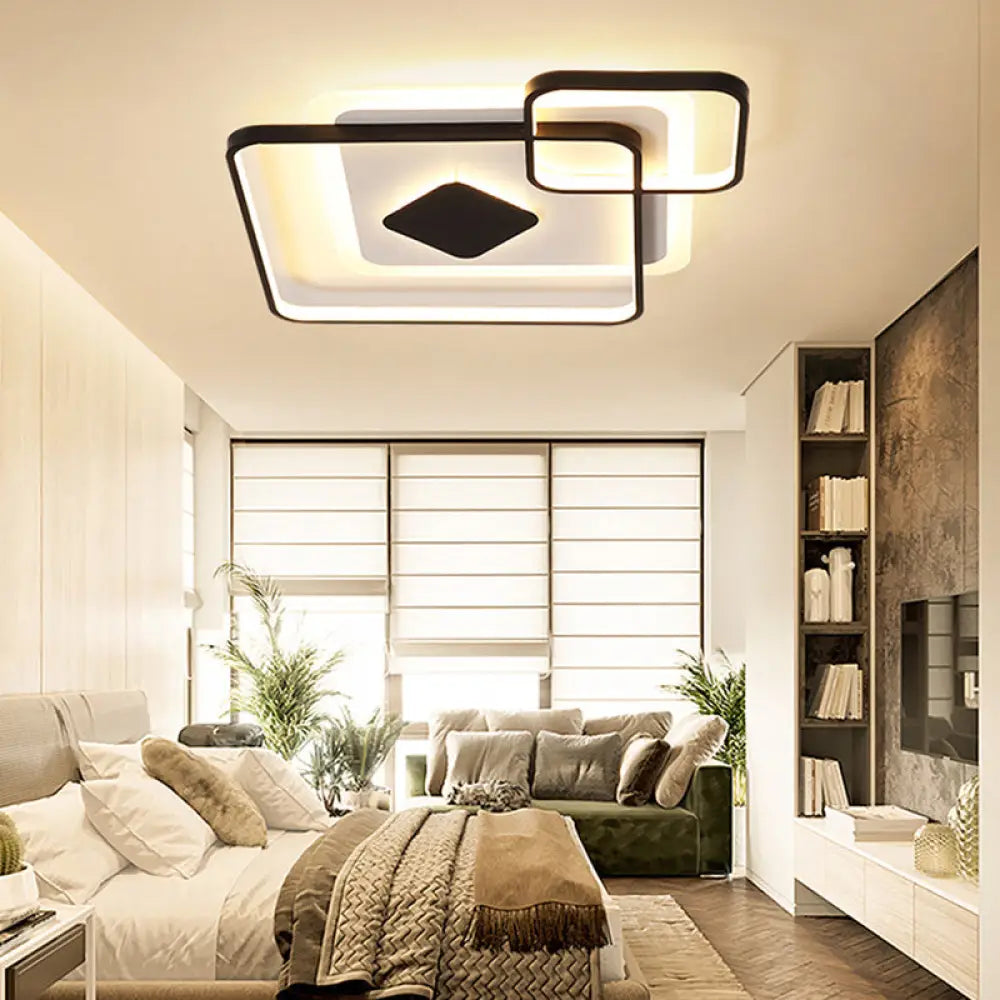 Geometric Metal Led Ceiling Light - Black Flush Mount In White/Warm 16.5’/19.5’/23.5’ Wide /