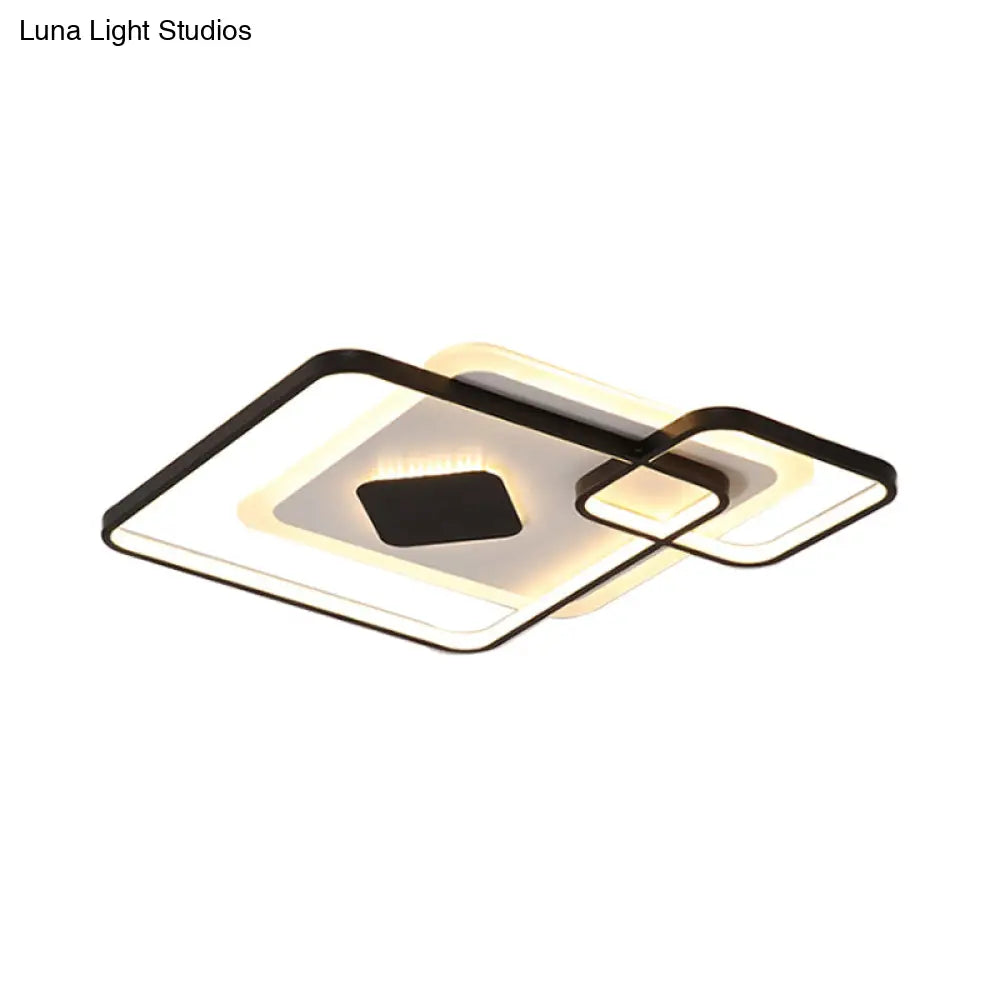 Geometric Metal Led Ceiling Light - Black Flush Mount In White/Warm 16.5’/19.5’/23.5’ Wide