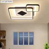 Geometric Metal Led Ceiling Light - Black Flush Mount In White/Warm 16.5’/19.5’/23.5’ Wide