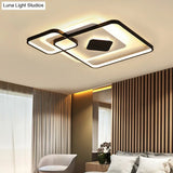 Geometric Metal Led Ceiling Light - Black Flush Mount In White/Warm 16.5’/19.5’/23.5’ Wide
