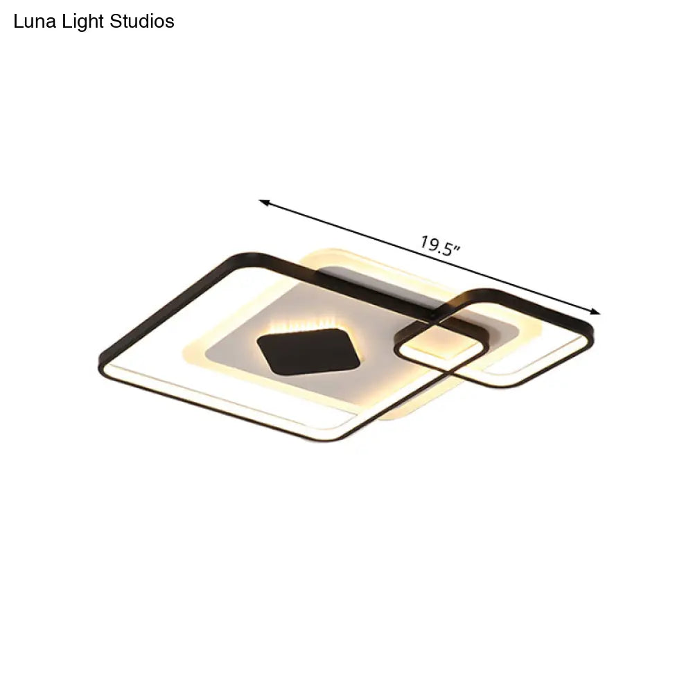 Geometric Metal Led Ceiling Light - Black Flush Mount In White/Warm 16.5’/19.5’/23.5’ Wide
