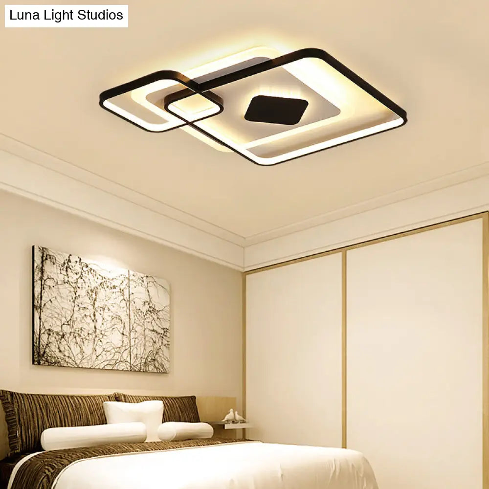 Geometric Metal Led Ceiling Light - Black Flush Mount In White/Warm 16.5’/19.5’/23.5’ Wide