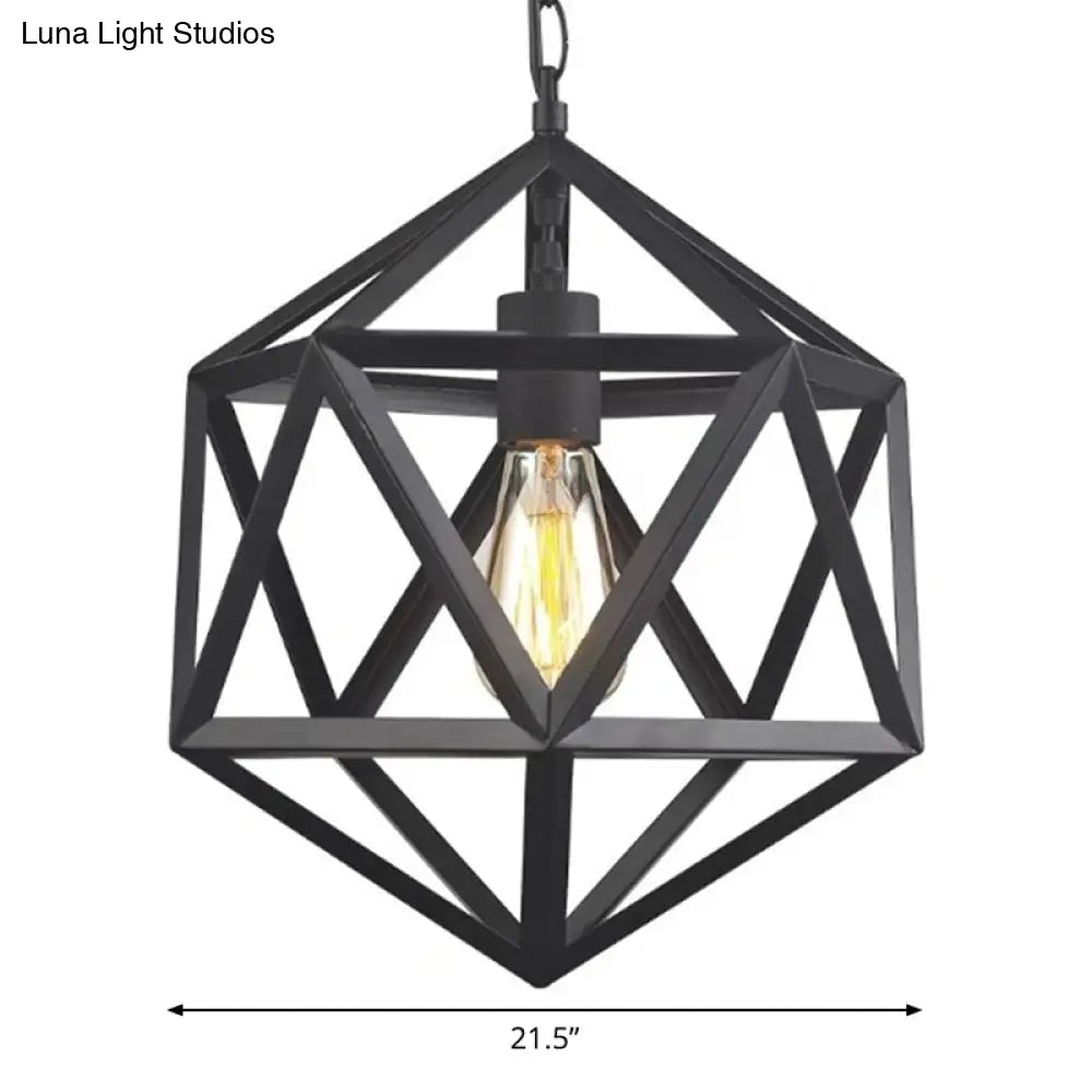 Geometric Metal Pendant Lighting - Industrial Black 1 Head Dining Room Down 14’/18’/21.5’ Wide