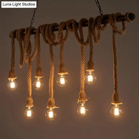 Geometric Natural Rope Chandelier In Brown For Rustic Ambiance