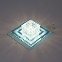Geometric Passage Led Flush Mount Crystal Block Ceiling Light Clear / White Square Plate