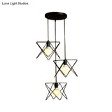 Geometric Pendant Light - Modern Industrial Style Iron Fixture With 3 Heads Black Wire Frame