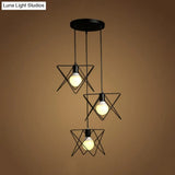 Geometric Pendant Light - Modern Industrial Style Iron Fixture With 3 Heads Black Wire Frame