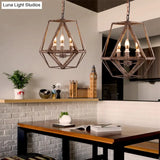 Geometric Rust Pendant Light - Classic Metal Chandelier For Dining Room With Candle Shade (3 Lights)