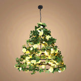 Geometric Vintage Chandelier With Artificial Plants - Metal Ceiling Light Fixture Yellow / Large