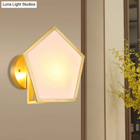 Geometric Wall Lamp With Opaline Glass In Gold Finish - Bedroom Lighting