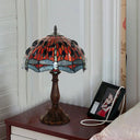 Giedi - Laburnum Table Light 1-Light Red Glass Tiffany Nightstand Lamp With Gem-Like Cabochons In
