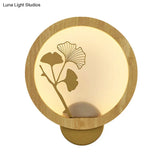 Ginkgo Biloba Led Wall Light In Asian Style - Wood Mural Fixture For Family Rooms Black/Beige
