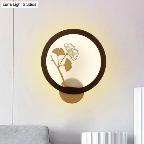 Ginkgo Biloba Led Wall Light In Asian Style - Wood Mural Fixture For Family Rooms Black/Beige