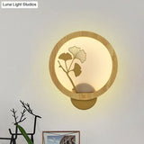 Ginkgo Biloba Led Wall Light In Asian Style - Wood Mural Fixture For Family Rooms Black/Beige