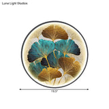 Ginkgo Leaf Led Wall Sconce In Asian Style Metal For Tearoom Decor - Green/Yellow-Green