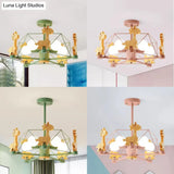 Giraffe 5-Head Kids Semi Flush Mount Wire Frame Ceiling Light For Childs Bedroom - Metallic Finish