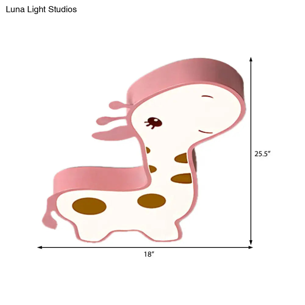 Giraffe Shaped Led Acrylic Flush Mount Lamp In Blue/Pink - Cartoon Style Light Fixture For Bedroom