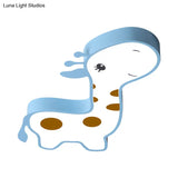Giraffe Shaped Led Acrylic Flush Mount Lamp In Blue/Pink - Cartoon Style Light Fixture For Bedroom