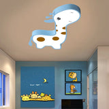 Giraffe Shaped Led Acrylic Flush Mount Lamp In Blue/Pink - Cartoon Style Light Fixture For Bedroom