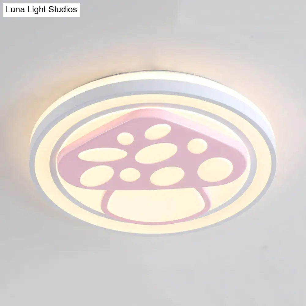 Girls Pink Cartoon Led Ceiling Lamp With Cute Pattern Acrylic Flush Mount Light