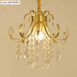 Glam Teardrop Pendant Light With Metal Curved Arm And Cascading Crystal Strands