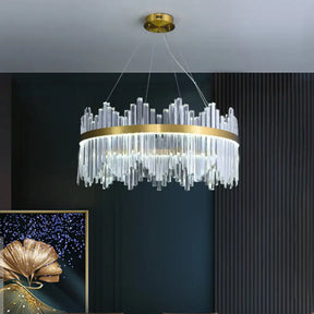 Glamorous Wavy-Trim Led Chandelier In Modern Gold With Crystal Prism Accent Multiple Sizes Available