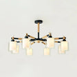 Glass Circular Column Hanging Lights - 6-Light Nordic Pendant Light Fixture For Living Room Black
