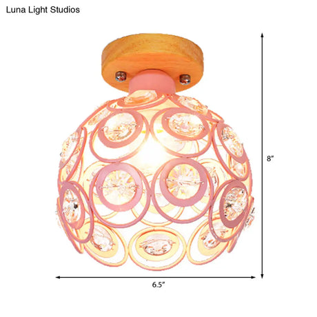 Global Metal Lampshade Nordic Flush Mount Lighting In Pink/Green/Gray For Foyer