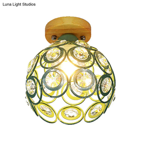 Global Metal Lampshade Nordic Flush Mount Lighting In Pink/Green/Gray For Foyer