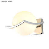 Globe Bedroom Wall Sconce Light - Matte White Glass Minimalist Mount Lamp In Chrome Box